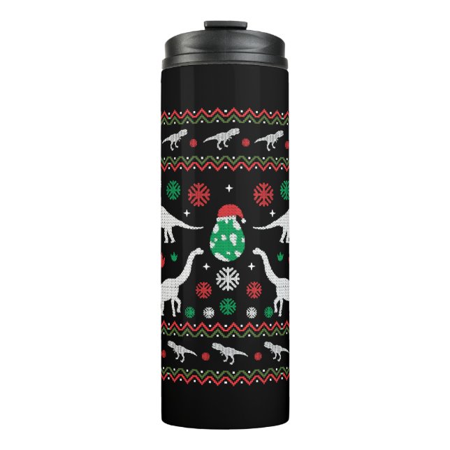 Holiday Ugly Christmas Sweater DINOS T REX EGG FUN Thermal Tumbler (Front)