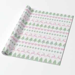 Holiday Ugly Sweater Pattern Green & Pink Wrapping Paper