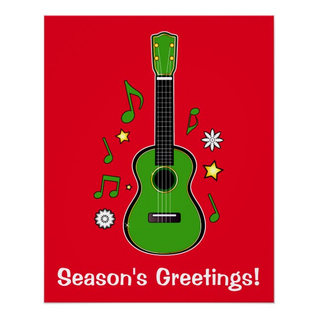 Holiday Ukulele with Notes and Stars Poster (Front)