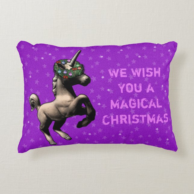 "Holiday Unicorn" Christmas Accent Pillow (Purple) (Front)