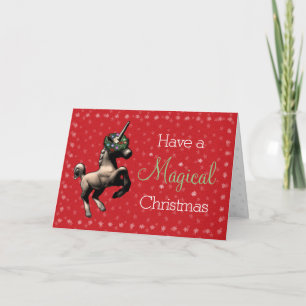 "Holiday Unicorn" Magical Christmas Card (Red)