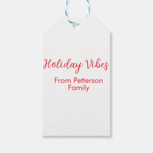 Holiday Vibes red Christmas add family name date b Gift Tags