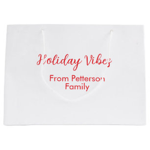 Holiday Vibes red Christmas add family name date b Large Gift Bag
