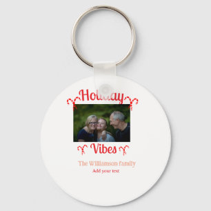 Holiday Vibes red family photo name candy Christma Keychain