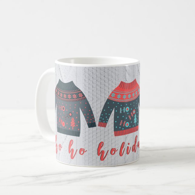 Holiday Vibes Ugly Sweater Multicolor Knit Texture Coffee Mug (Front Left)