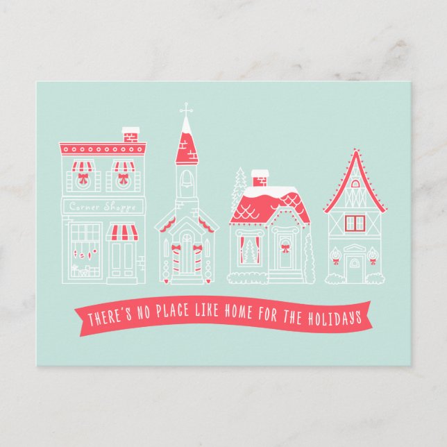 Holiday Village Illustration Christmas Postcard (Front)