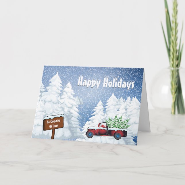 Holiday | vintage pick up truck snow Xmas Trees Card (Front)
