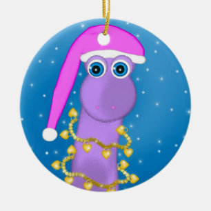 Holiday Violet Dinosaur Ceramic Ornament