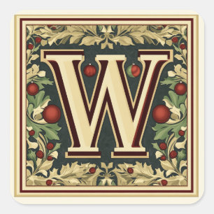 Holiday W: Rich Red, Emerald Green, Gold Accents Square Sticker