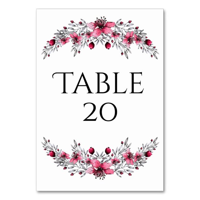 Holiday Watercolor Blossoms Table Number (Front)