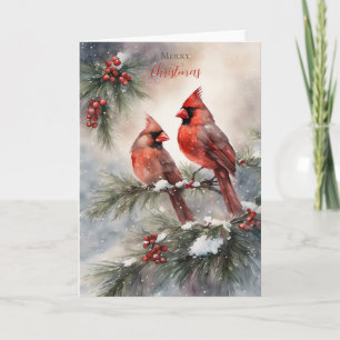 Holiday Watercolor Cardinal Pair Card