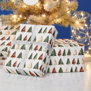 Holiday Watercolor Christmas Trees  Wrapping Paper
