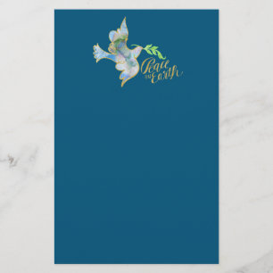 Holiday Watercolor Dove Gold Peace on Earth Stationery