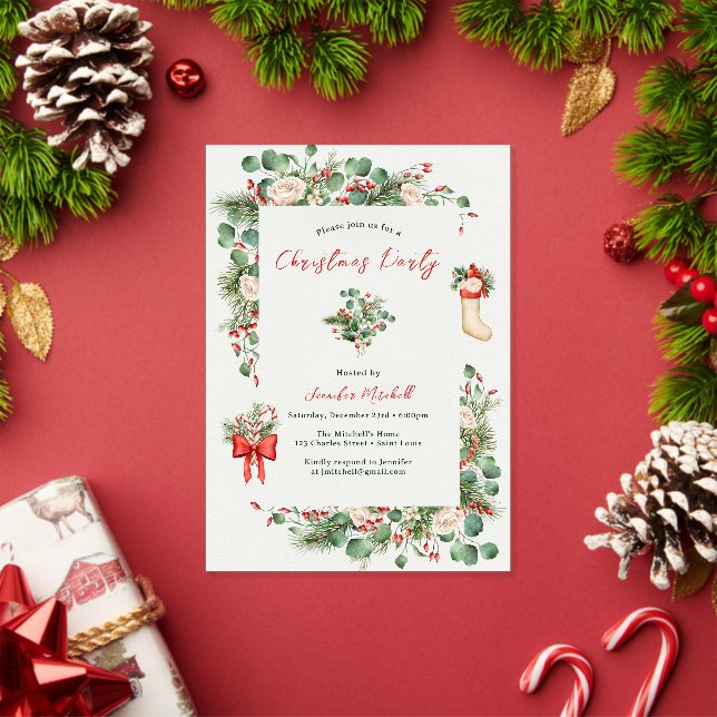 Holiday Watercolor Greenery Holly Christmas Party  Acrylic Invitations (Insitu (Holiday))