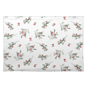 Holiday Watercolor Holly Berries Christmas Placemat