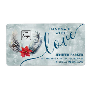 Holiday watercolor poinsettia  handmade with love