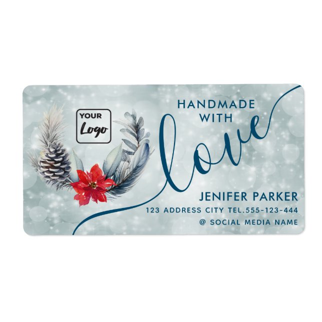 Holiday watercolor poinsettia  handmade with love (Front)