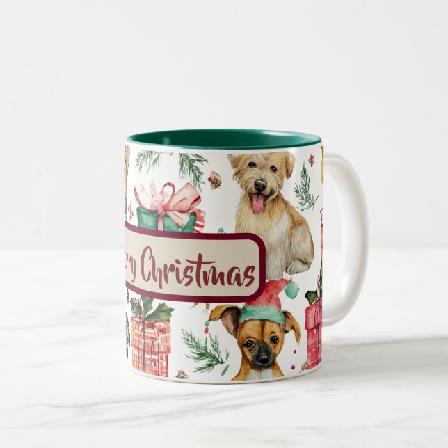 Holiday Watercolor Puppies Pattern Coffee Mug (Front Right)