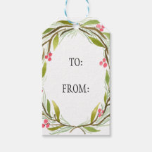Holiday Watercolor Wreath Gift Tags