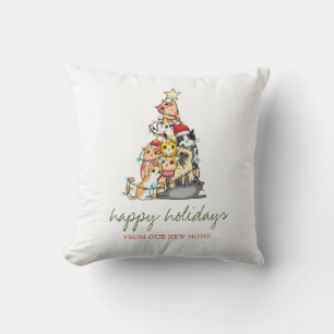 Holiday We Have Moved,Adorable Cats Pine Tree Throw Pillow