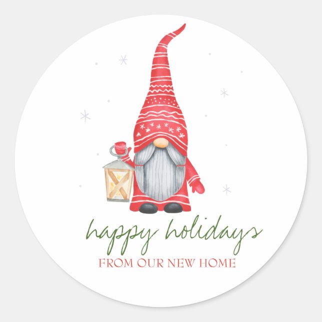 Holiday We Have Moved,Adorable Gnome  Classic Round Sticker (Front)