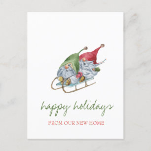 Holiday We Have Moved,Adorable Gnomes Sleigh Announcement Postcard