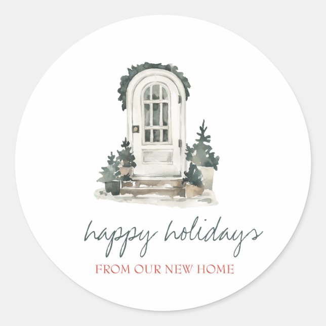 Holiday We Have Moved Front Door Classic Round Sticker (Front)