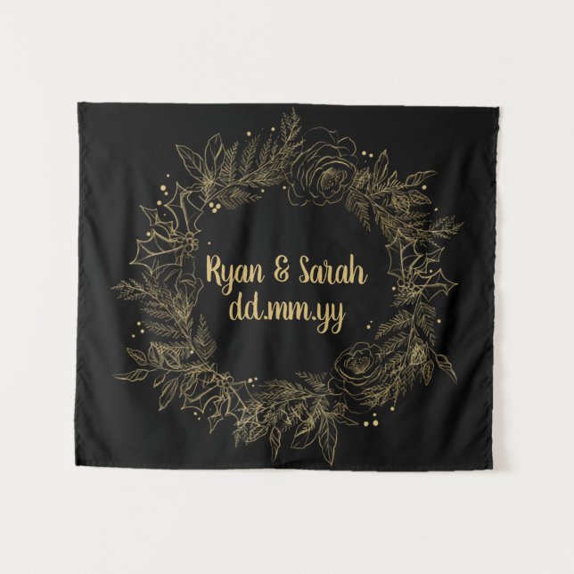 Holiday Wedding Backdrop Winter Photo Booth Tapestry (Front (Horizontal))