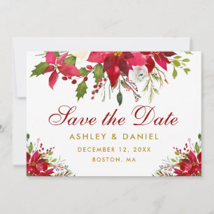 Holiday Wedding Poinsettia Floral Gold Red Save The Date