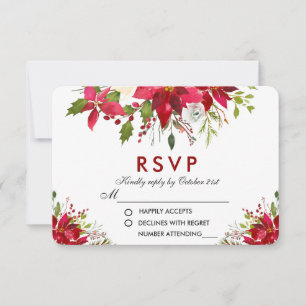 Holiday Wedding Poinsettia Floral Red RSVP