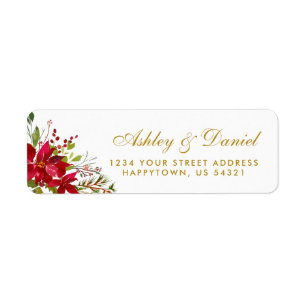 Holiday Wedding Watercolor Floral Poinsettia Gold
