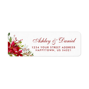 Holiday Wedding Watercolor Floral Poinsettia Red