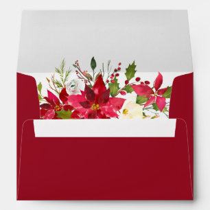 Holiday Wedding Watercolor Floral Poinsettia Red Envelope