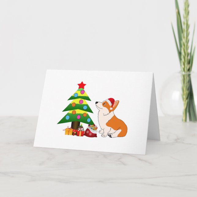 Holiday Welsh Corgi Cartoon with Tree (Front)