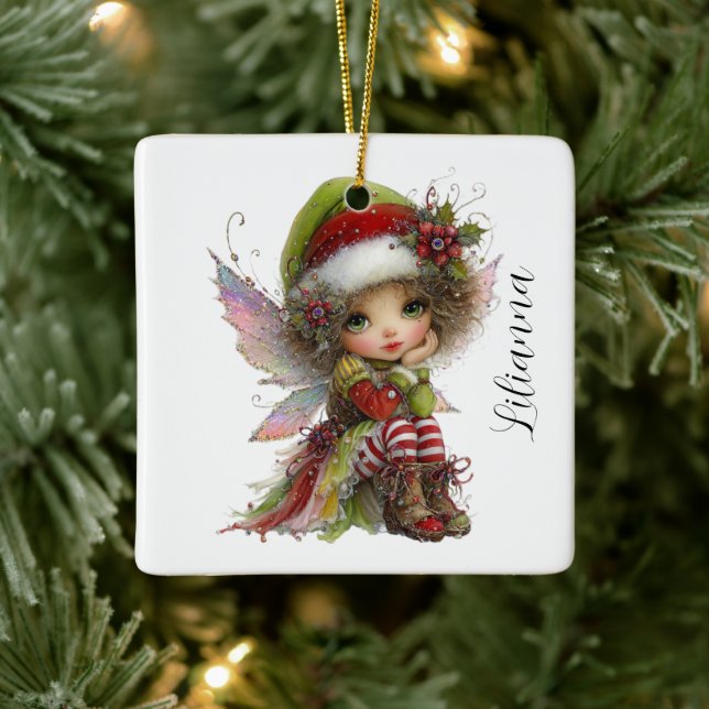 Holiday Whimsy Fairy Ceramic Ornament (Tree)