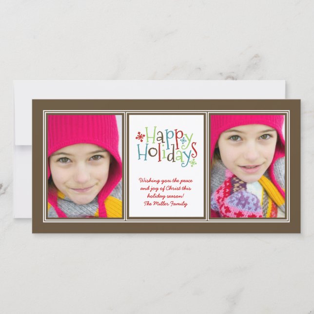 Holiday Whimsy Photo Duo Christmas Greeting Card (Front)