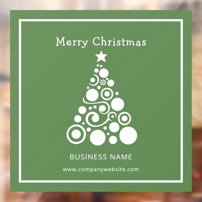 Holiday White Christmas Tree on Green Window Cling (Sheet 2)