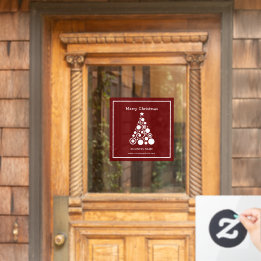 Holiday White Christmas Tree on Maroon Red Window Cling