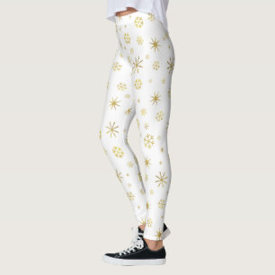 Holiday white gold snowflake pattern bold festive  leggings