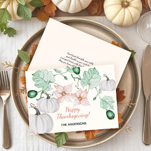 Holiday White Pumpkin Floral Watercolor Art Card