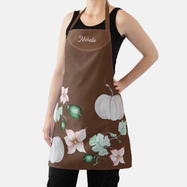 Holiday White Pumpkin Watercolor Art Pattern Apron (Insitu)