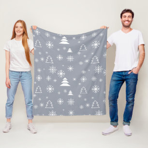Holiday White Snowflakes Christmas Trees Modern Fleece Blanket