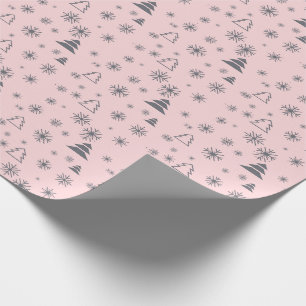 Holiday White Snowflakes Christmas Trees Modern Wrapping Paper