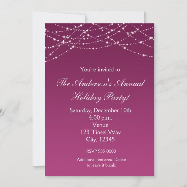 Holiday Wine Purple Glitter Elegant Invitation (Front)