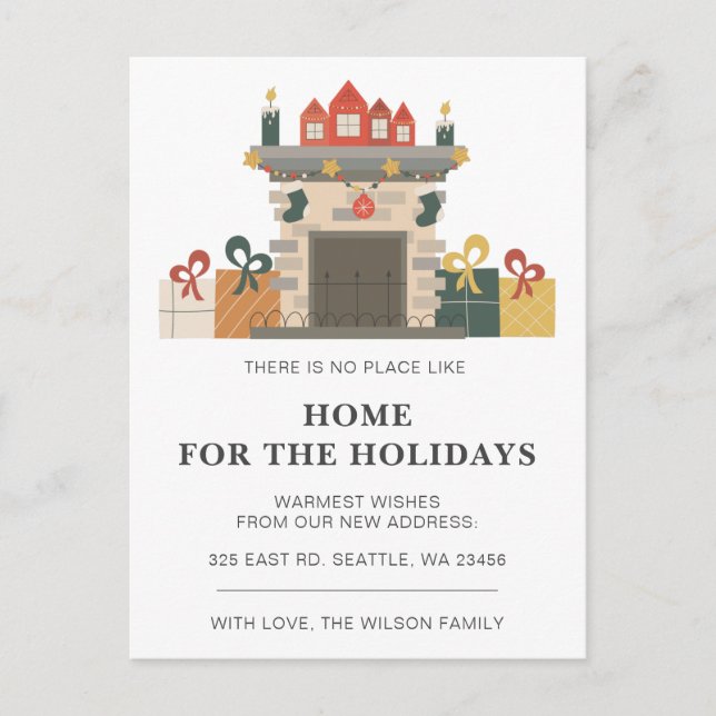 Holiday Winter Fireplace Home Weve Moved Holiday Postcard (Front)