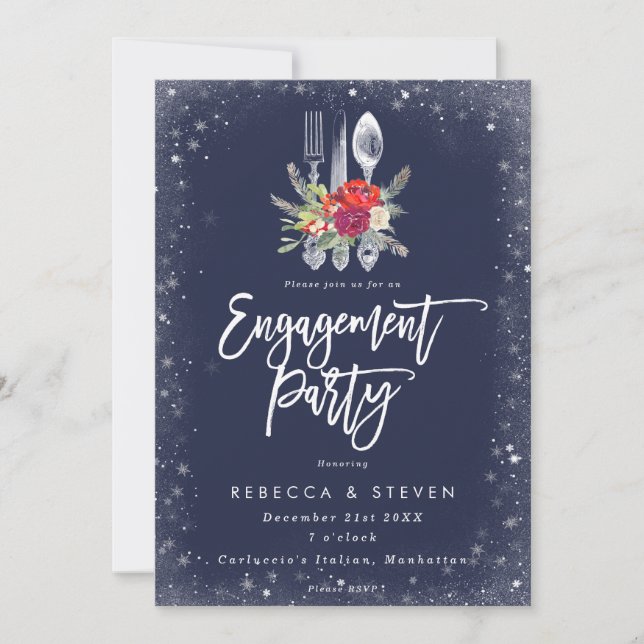 holiday winter floral engagement party invitation (Front)