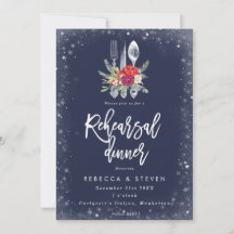 holiday winter floral rehearsal dinner invitation
