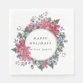 holiday winter floral wreath monogram paper  napkin