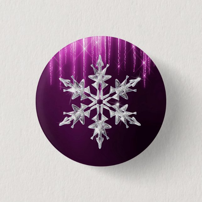 Holiday Winter Glass Christmas Snowflake  1 Inch Round Button (Front)