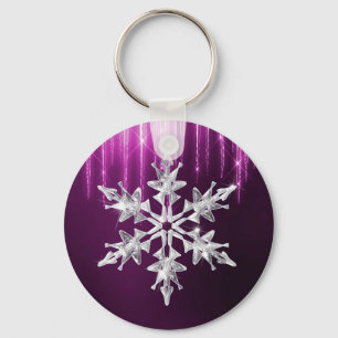 Holiday Winter Glass Christmas Snowflake Keychain